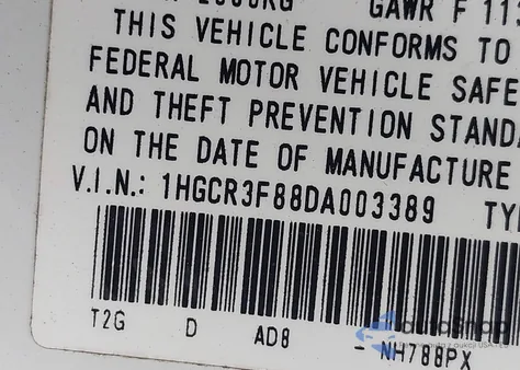 2013 Honda Accord Ex-L V-6 z USA, uszkodzony, nr VIN 1HGCR3F88DA003389